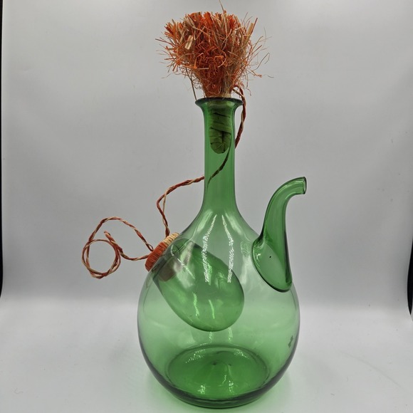 The Unbranded Brand Other - Vintage Hand Blown Green Glass Italian Wine Decanter With Ice Chamber & Stopper